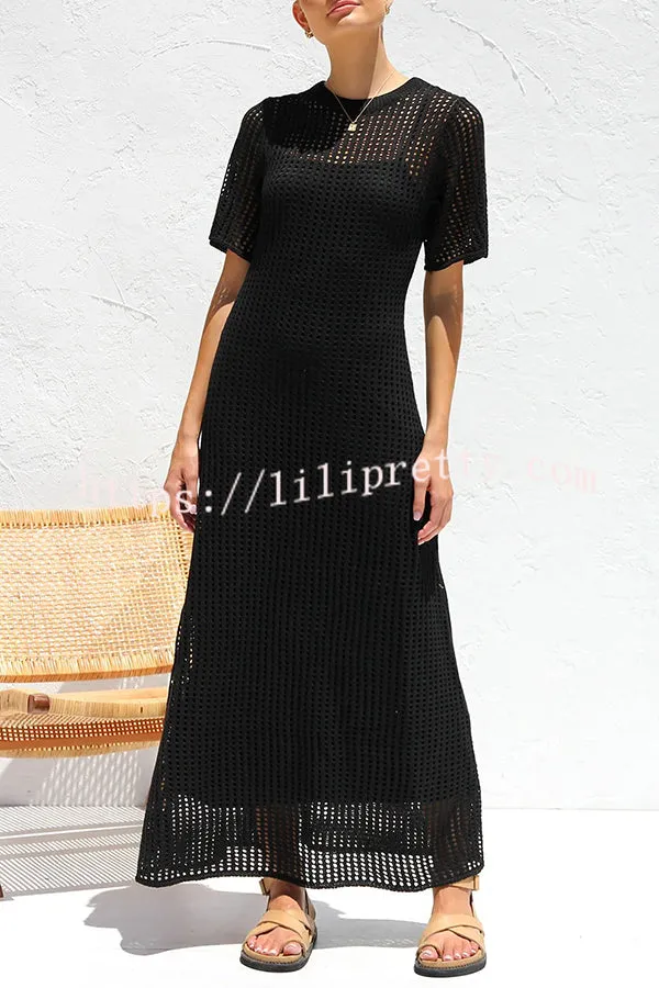 Sunkissed Shores Crochet Knit Short Sleeve Lightweight Maxi Dress(separate Slip)