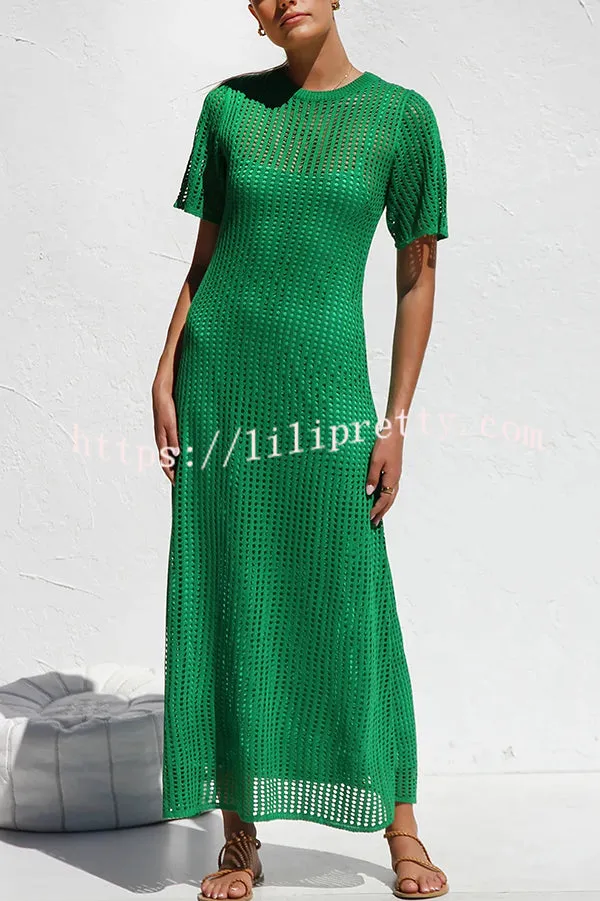 Sunkissed Shores Crochet Knit Short Sleeve Lightweight Maxi Dress(separate Slip)