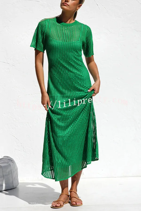 Sunkissed Shores Crochet Knit Short Sleeve Lightweight Maxi Dress(separate Slip)