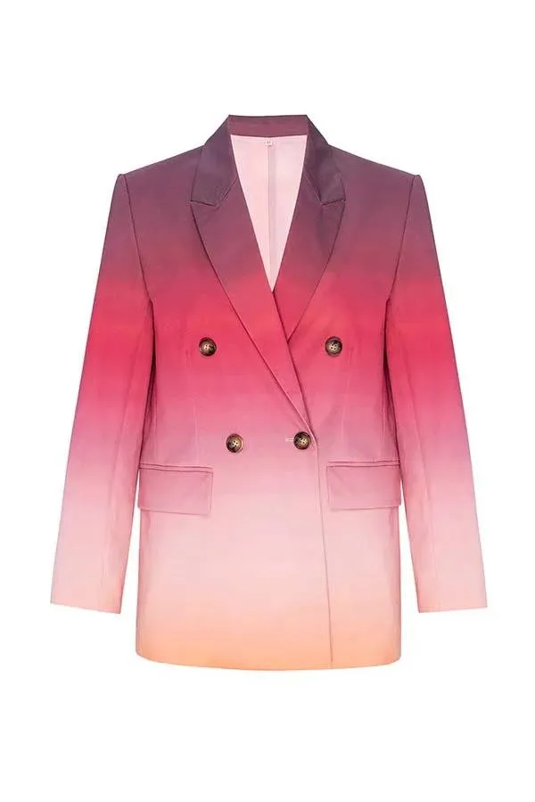 Sunset Dinner Gradient Print Button Lapel Blazer and Pocketed Wide Leg Pants Set