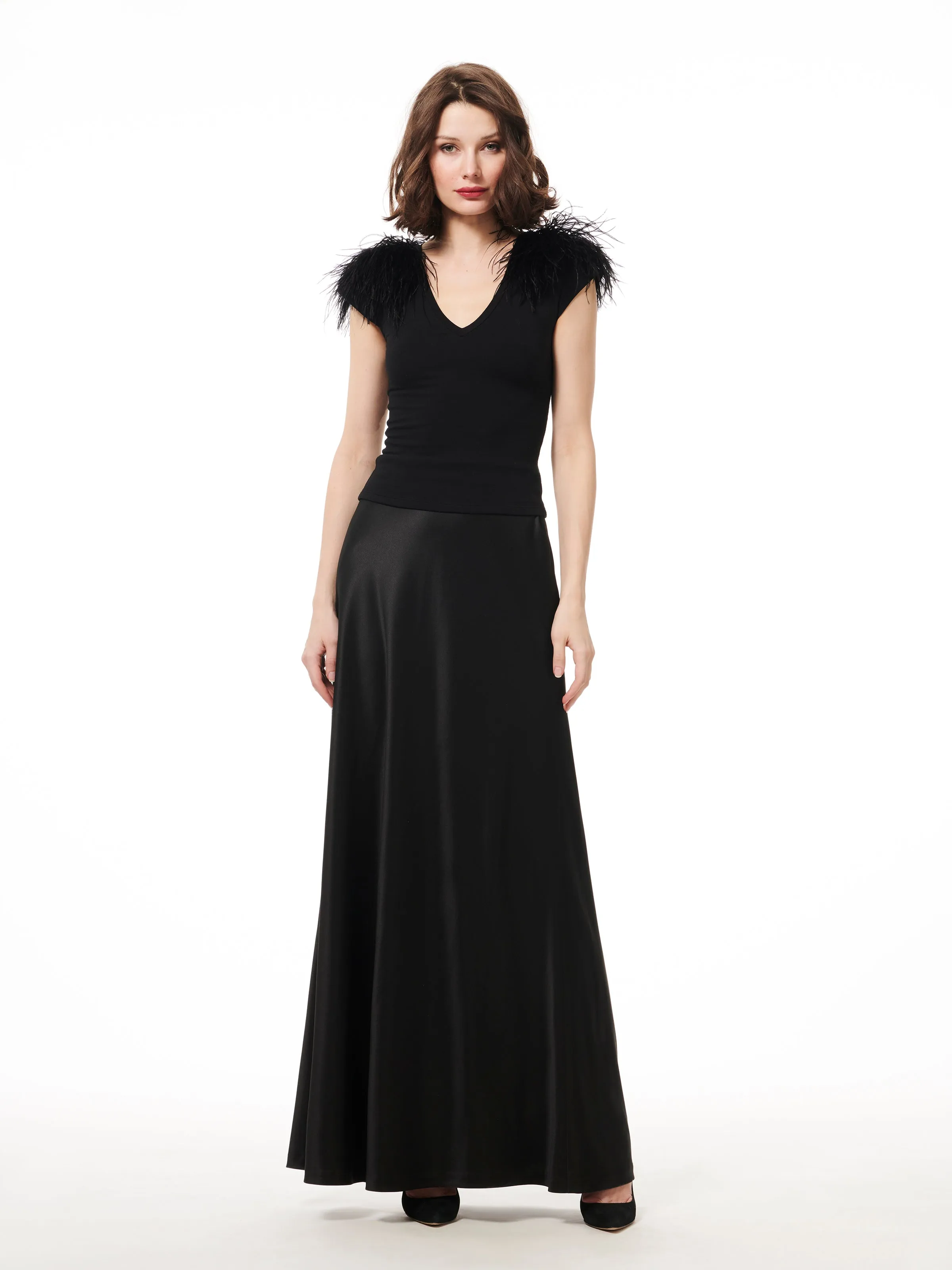 TAFFETA BIAS LONG SKIRT BLACK