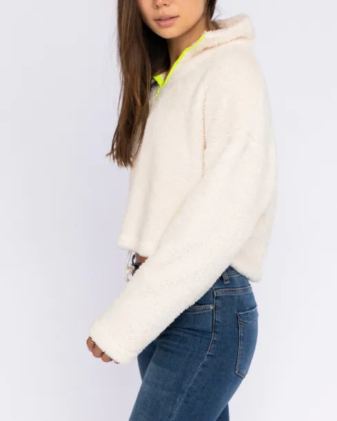Teddy Fleece Quarter Neon Zip Cropped Sweatshirt