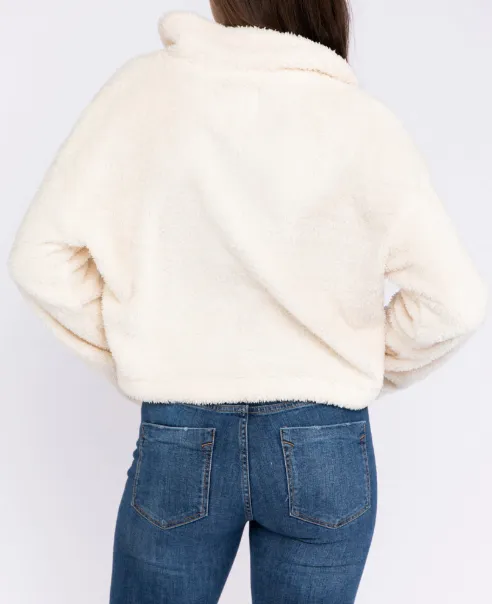 Teddy Fleece Quarter Neon Zip Cropped Sweatshirt