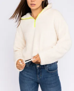 Teddy Fleece Quarter Neon Zip Cropped Sweatshirt