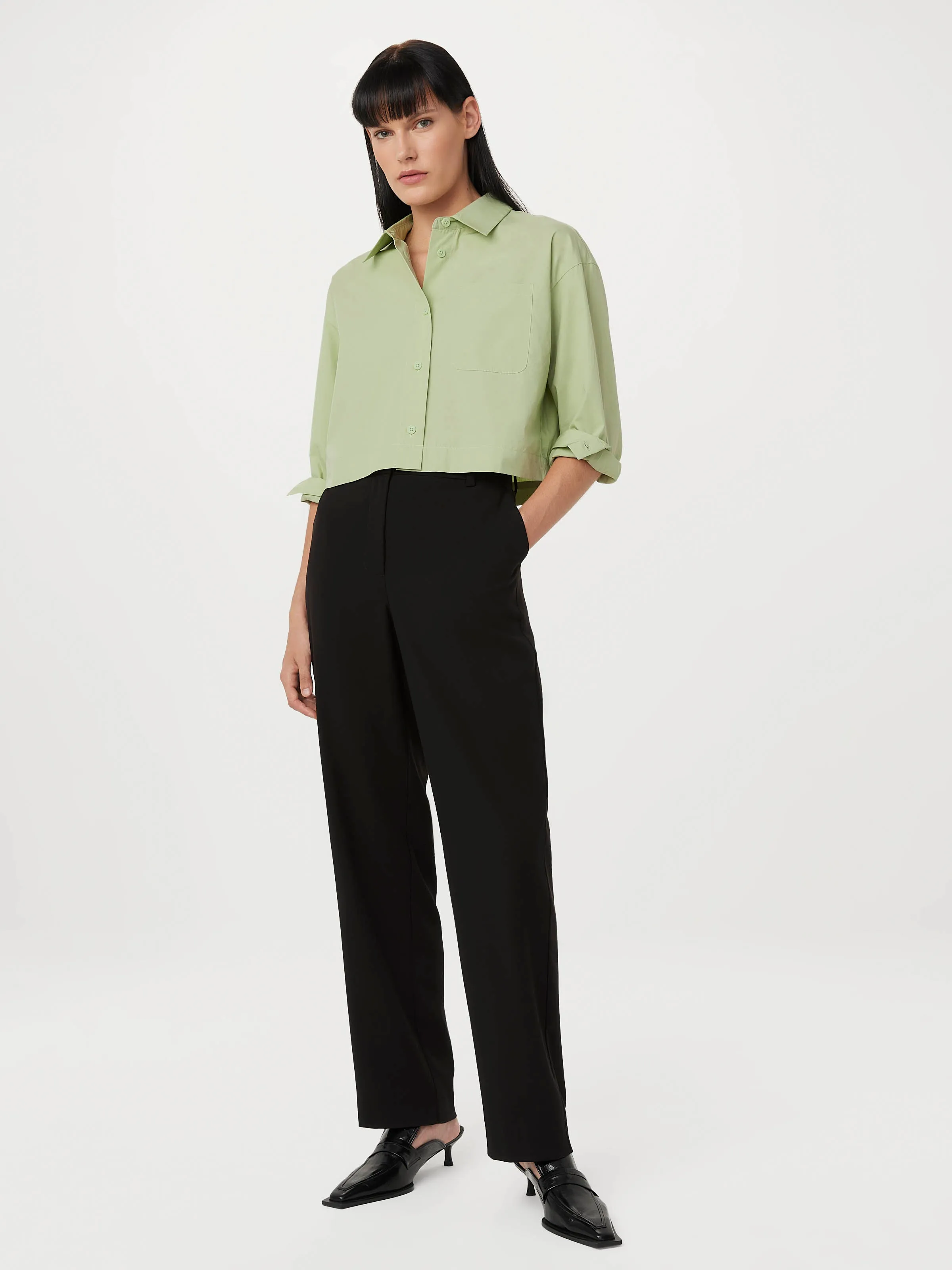 The Cropped Poplin Shirt in Jade Green