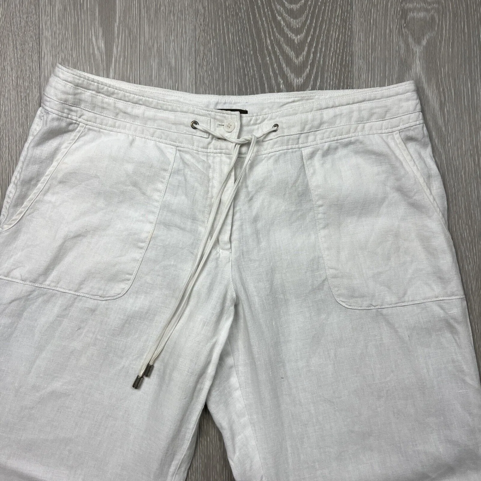Tommy Bahama Womens 100% Linen Relaxed Wide-Leg White Pants Size 8