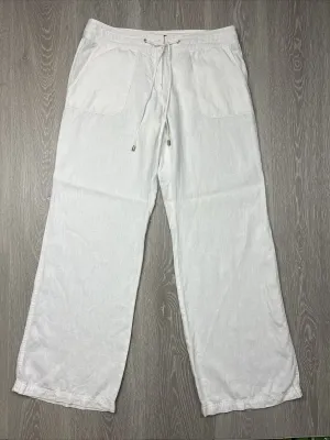 Tommy Bahama Womens 100% Linen Relaxed Wide-Leg White Pants Size 8