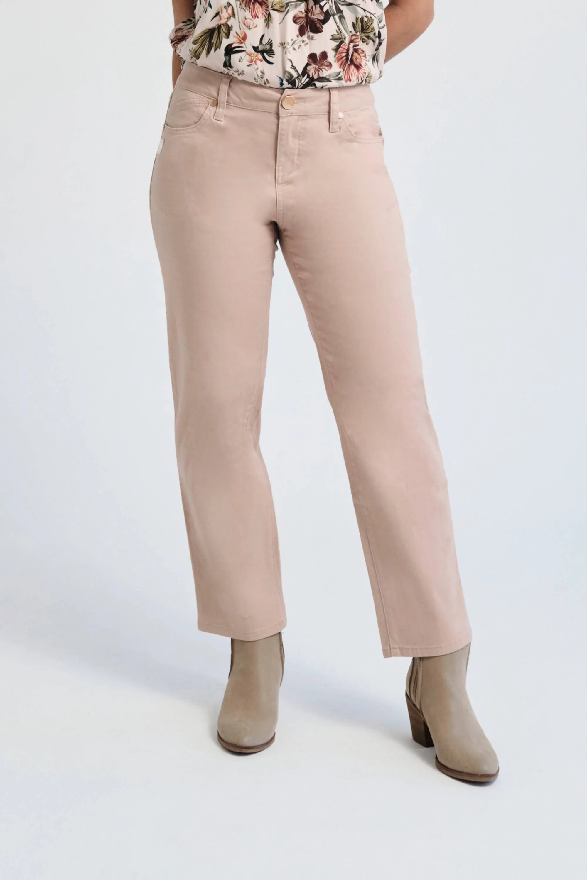 Twill Slim Straight Pant in Dusty Rose (PETITE)