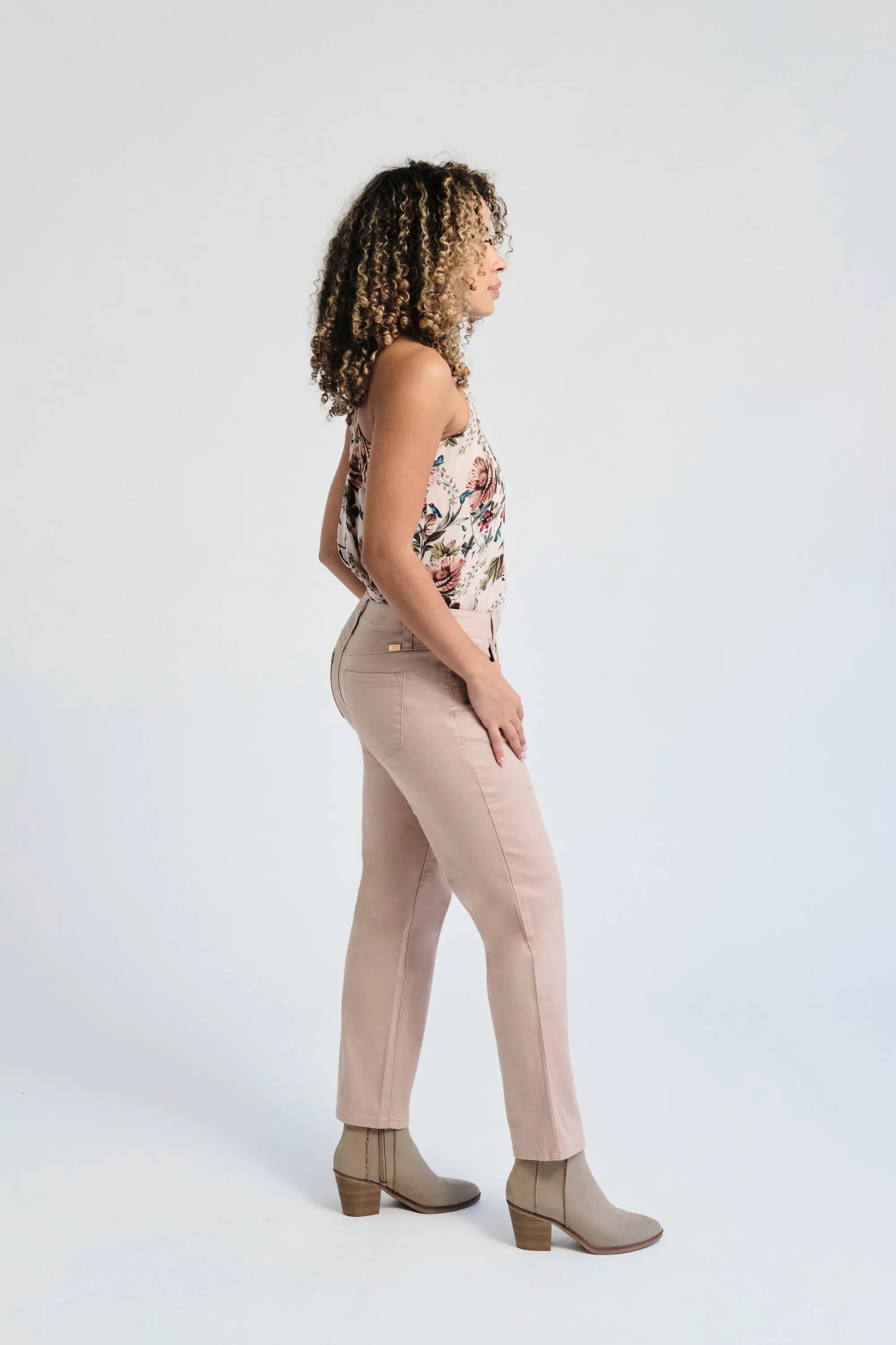 Twill Slim Straight Pant in Dusty Rose (PETITE)