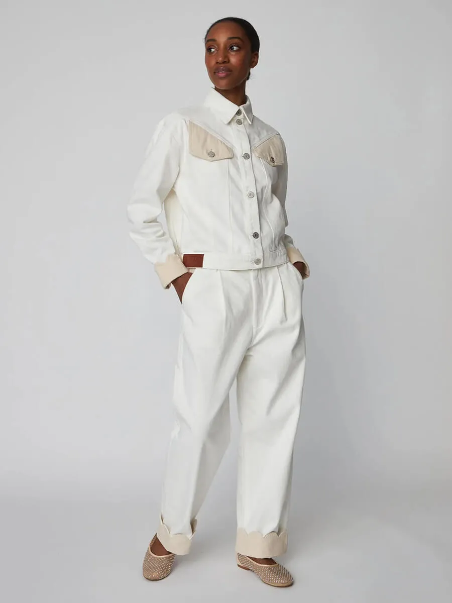 Two Toned Cotton Pants - Denim Moon Wash