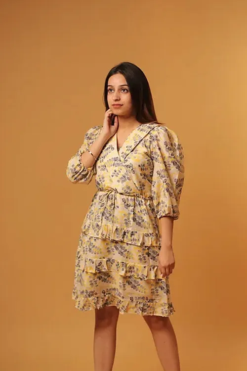Tyla Pastel Yellow Printed Dress