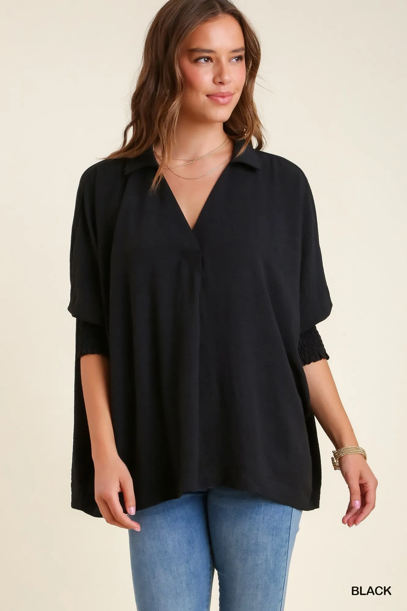 Umgee Textured Boxy Cut Blouse