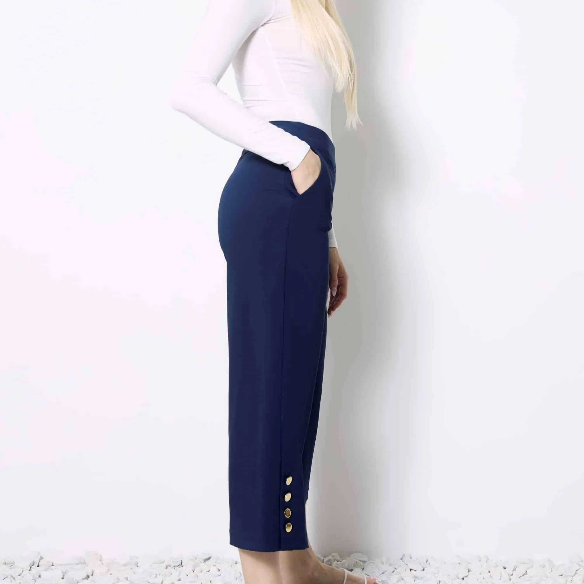 UP! - Solid Amalfi Wide Leg Cropped Pant - Navy
