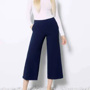 UP! - Solid Amalfi Wide Leg Cropped Pant - Navy
