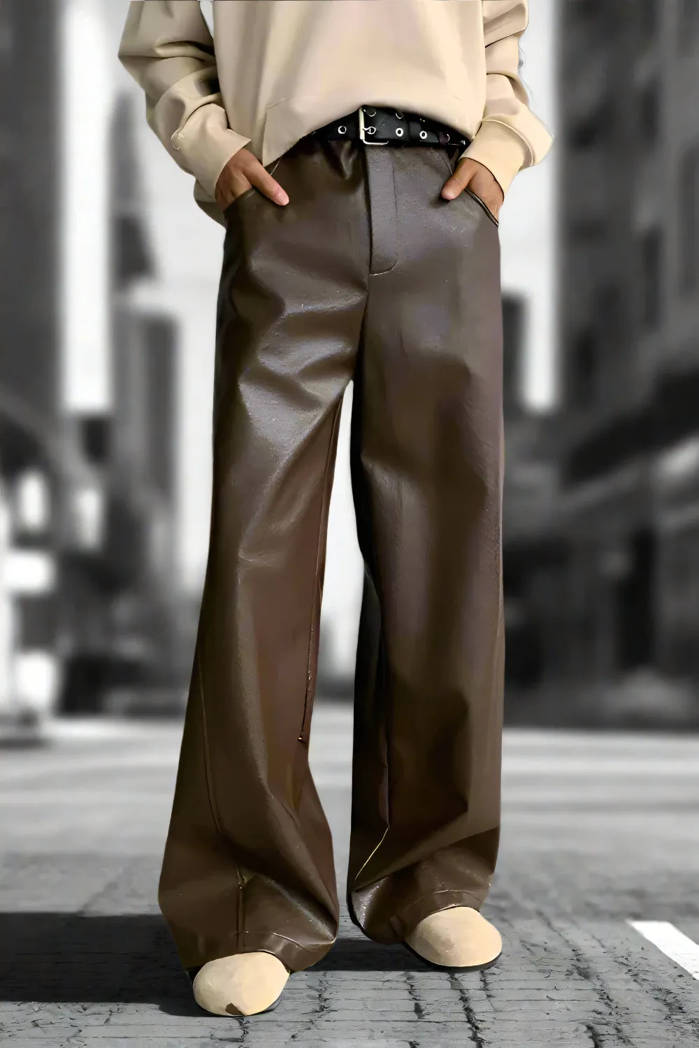 Urbane Wide-Leg Leather Pants