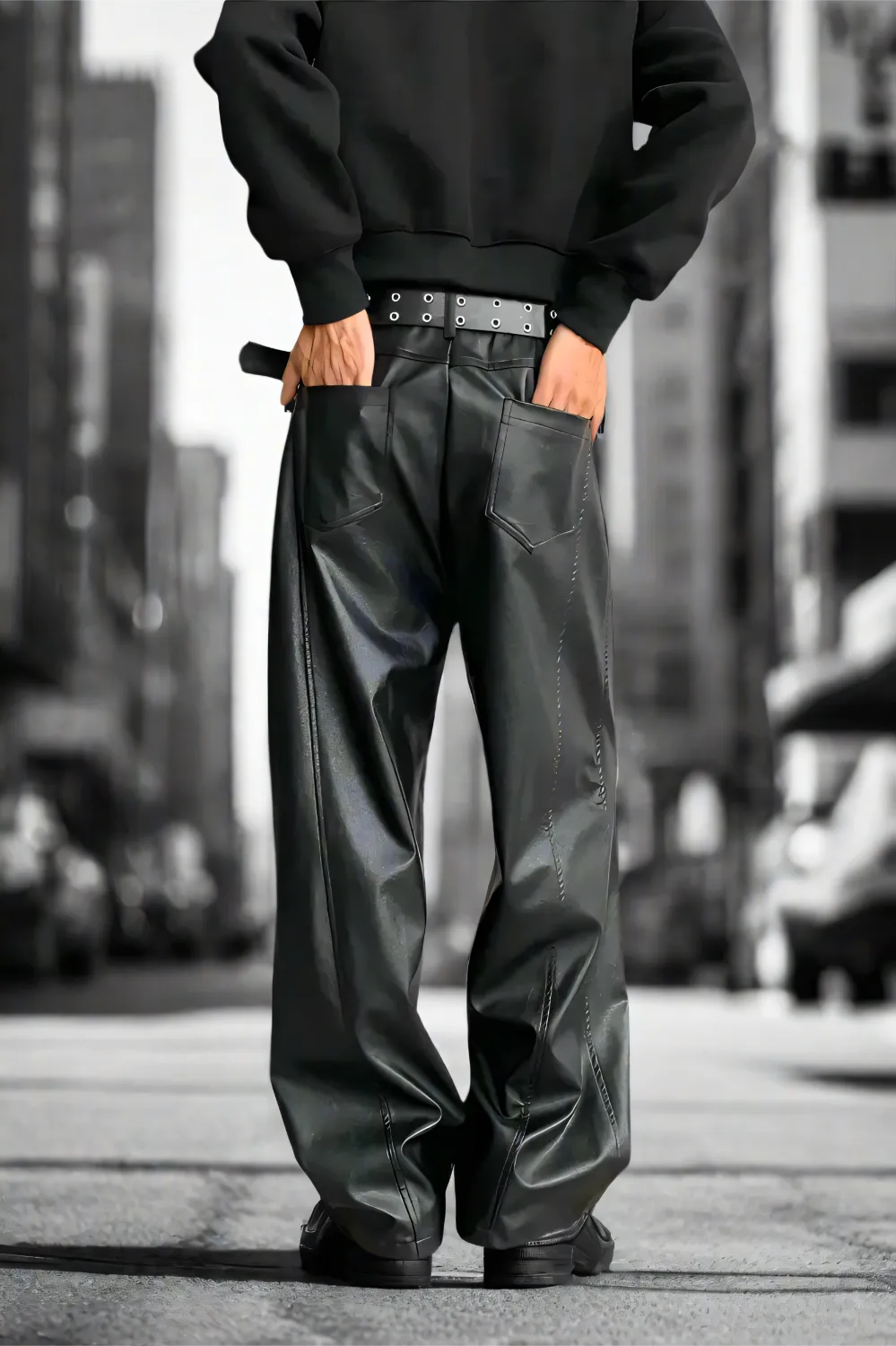 Urbane Wide-Leg Leather Pants