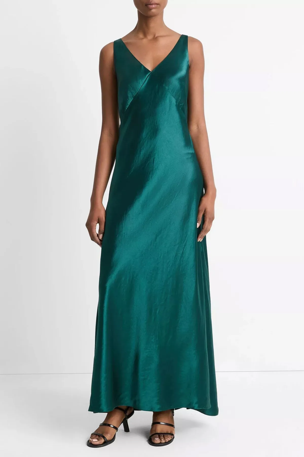 V-Neck Maxi Slip Dress in Jade Lake