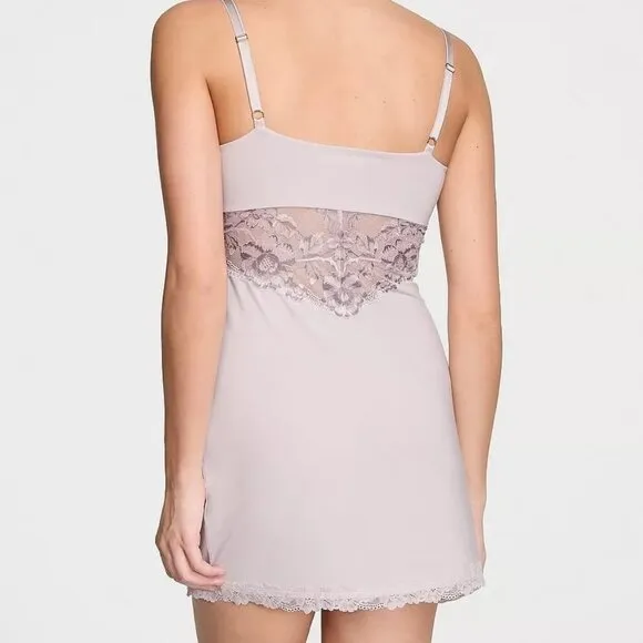 Victoria's Secret Slip Dress Meduim Modal Lace-Trim Tan Sweetheart  buttery-soft