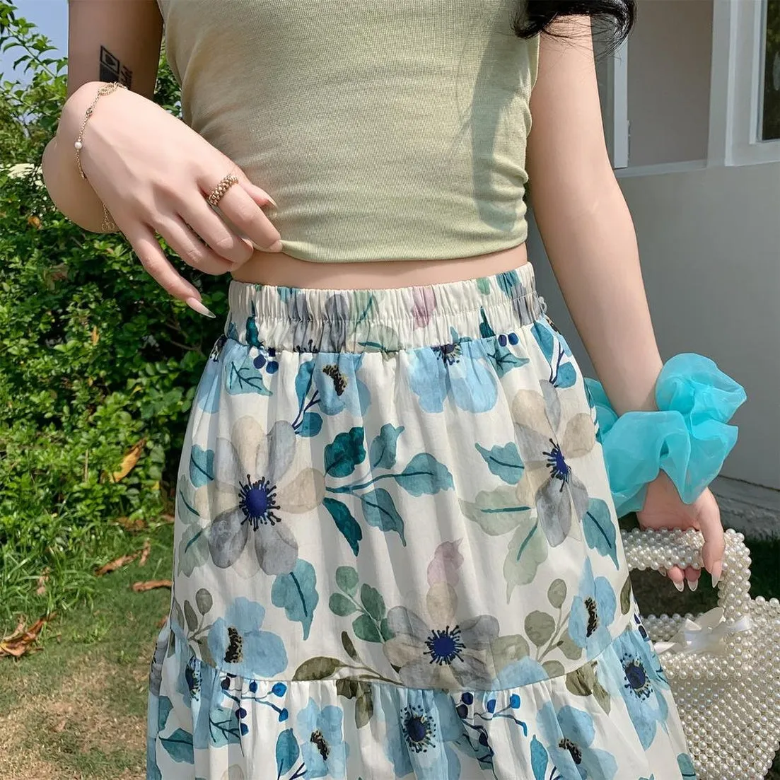Vintage High-waisted Patchwork Maxi Skirt for Women