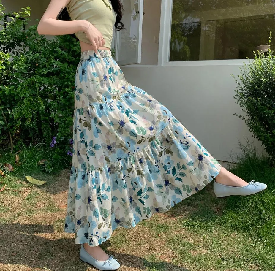 Vintage High-waisted Patchwork Maxi Skirt for Women