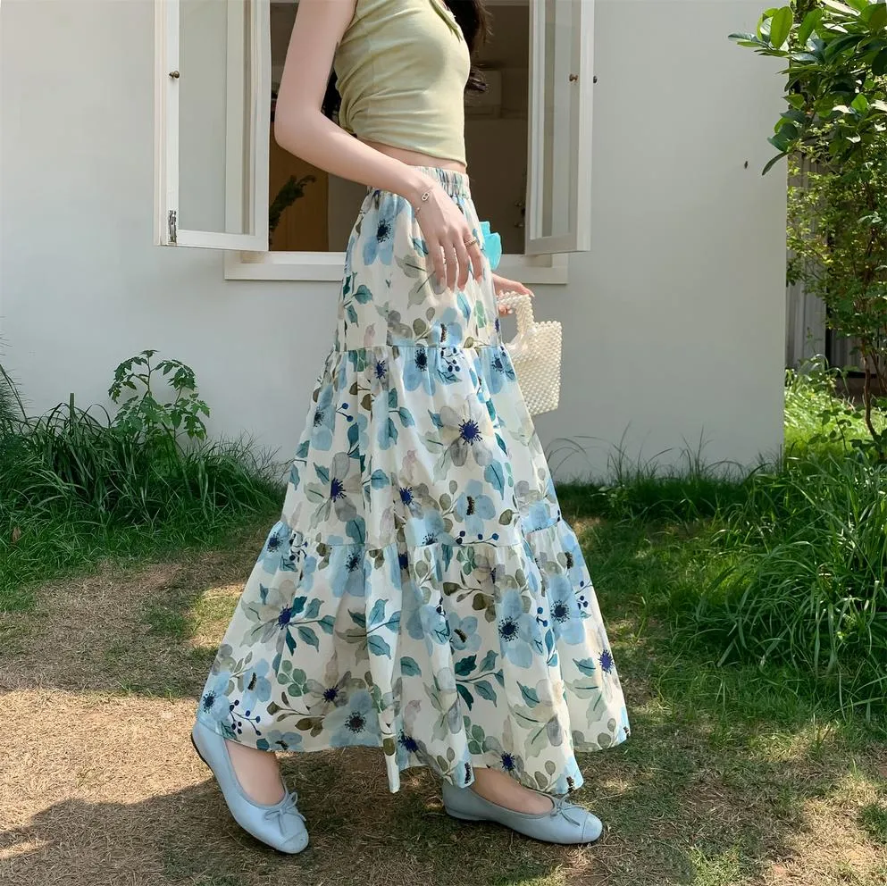 Vintage High-waisted Patchwork Maxi Skirt for Women