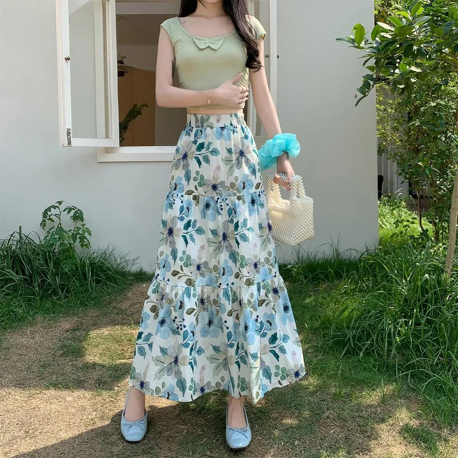 Vintage High-waisted Patchwork Maxi Skirt for Women