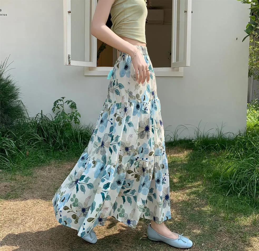 Vintage High-waisted Patchwork Maxi Skirt for Women