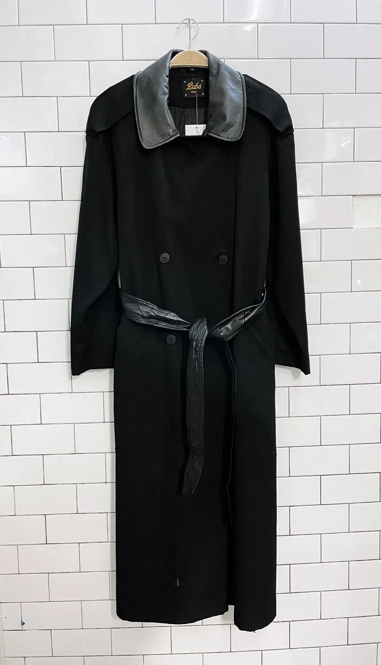 vintage luba paris leather trim belted wool trench coat