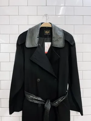 vintage luba paris leather trim belted wool trench coat