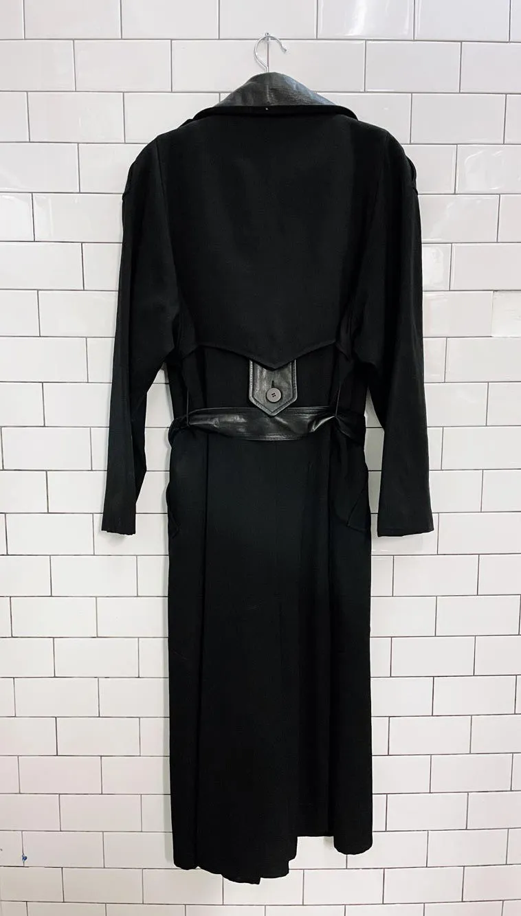 vintage luba paris leather trim belted wool trench coat
