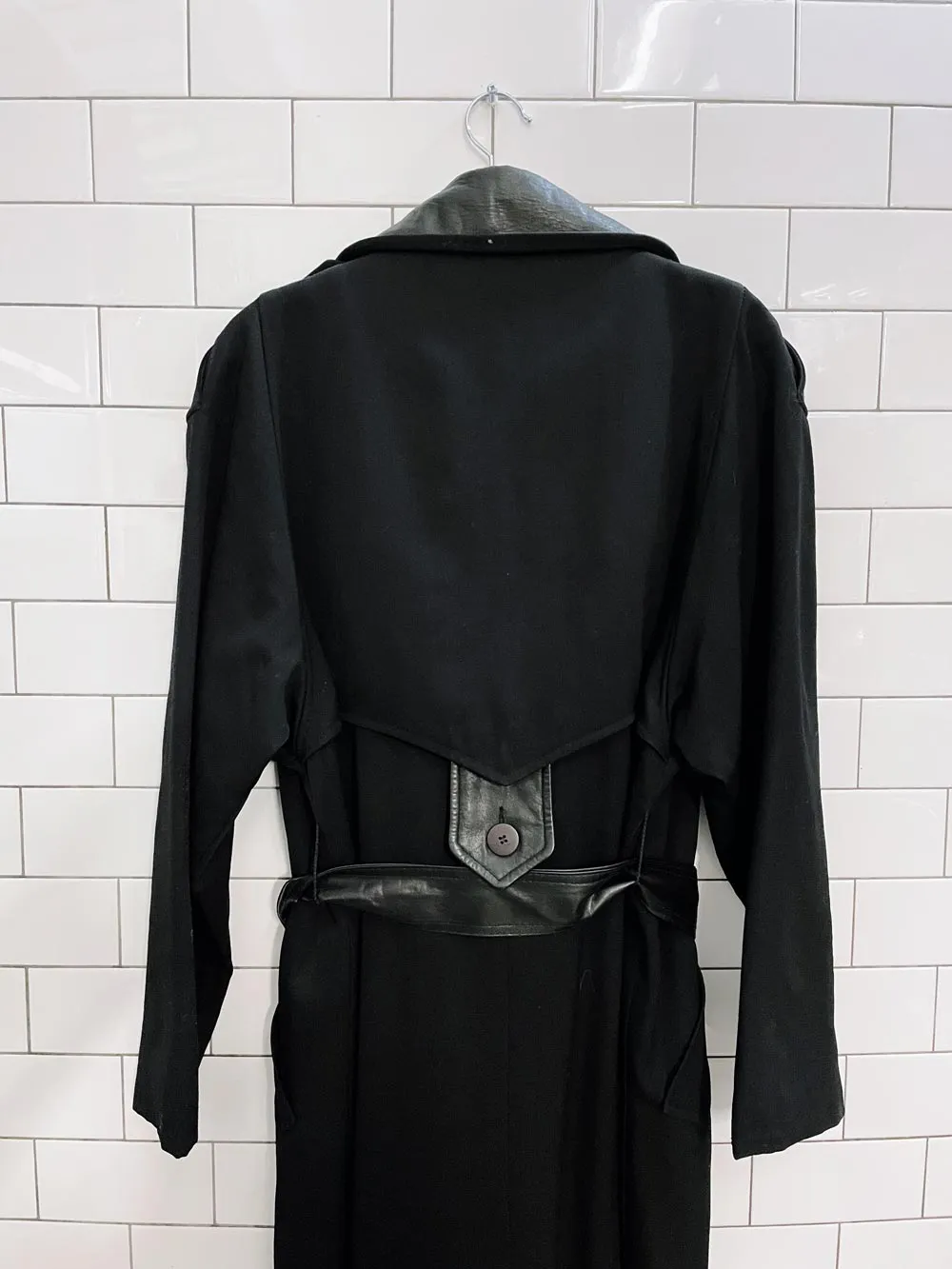 vintage luba paris leather trim belted wool trench coat