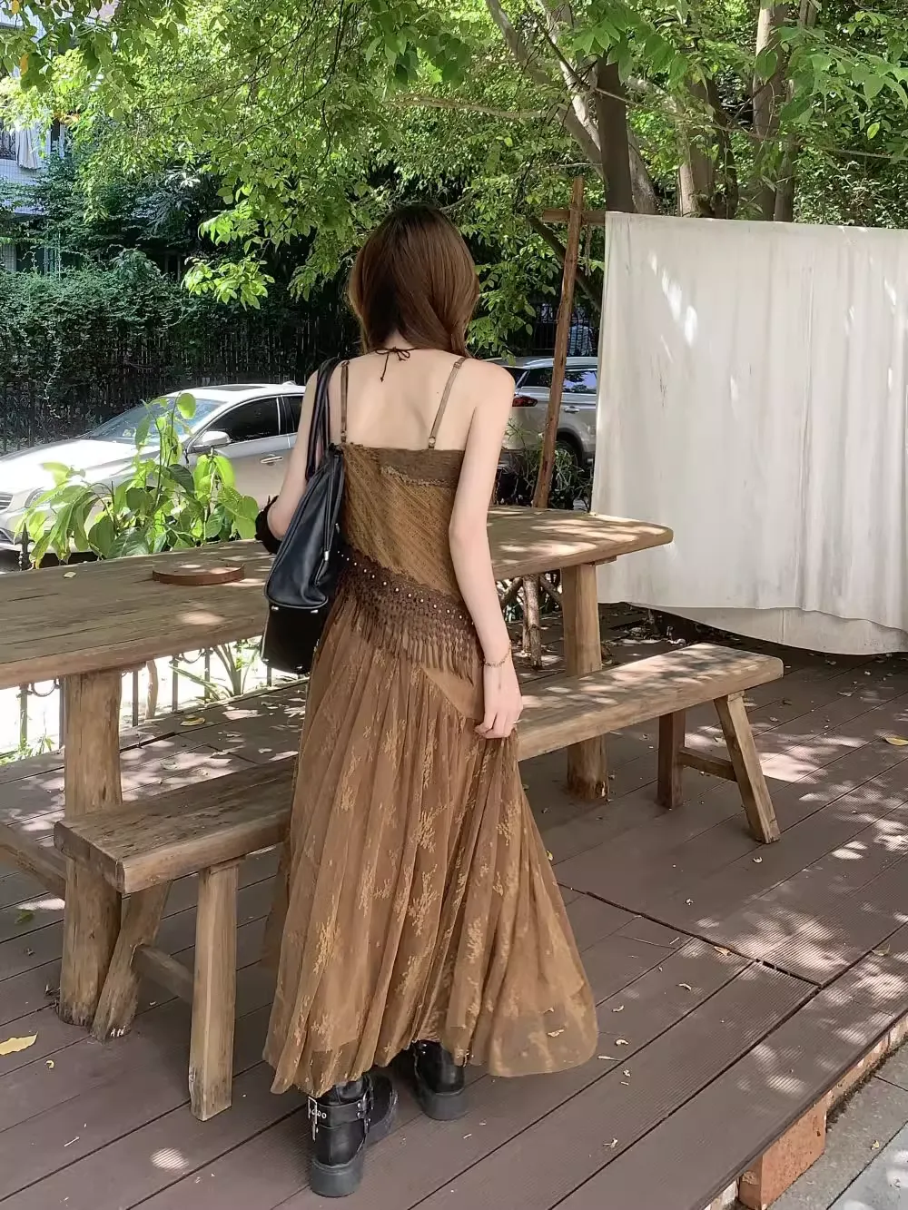 Vintage mesh patchwork slip dresses summer