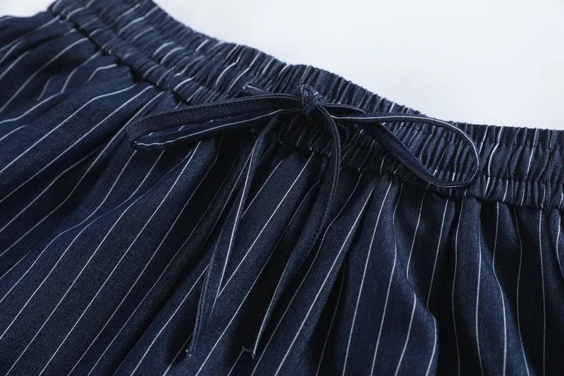 Vintage Striped Wide Leg Pants with Breathable Fabric