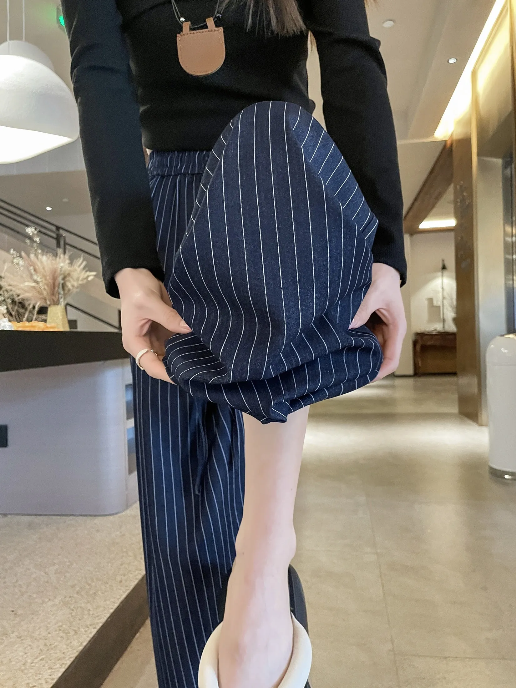 Vintage Striped Wide Leg Pants with Breathable Fabric