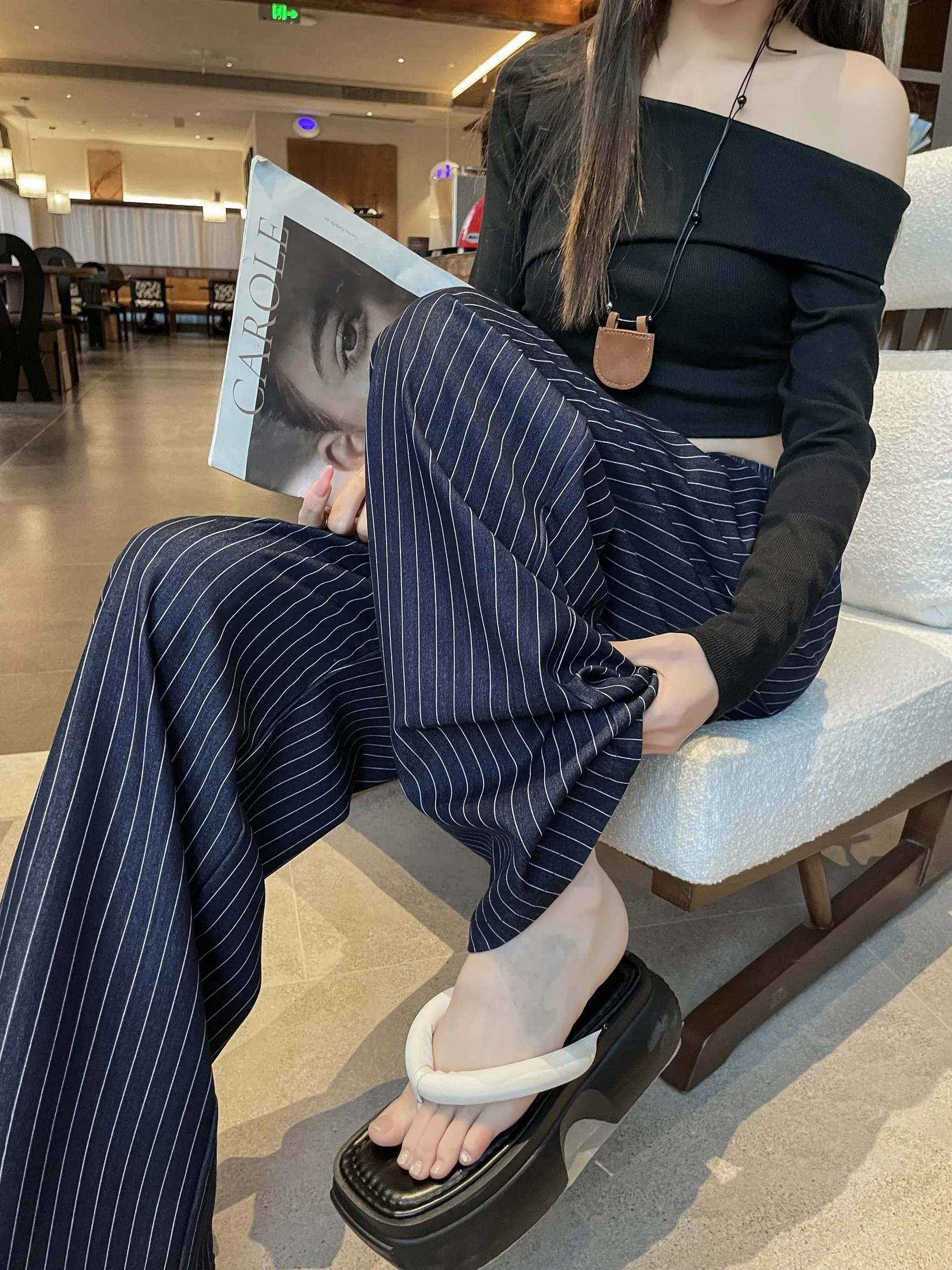 Vintage Striped Wide Leg Pants with Breathable Fabric