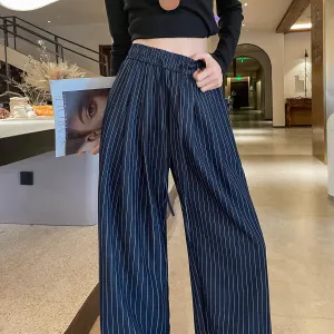 Vintage Striped Wide Leg Pants with Breathable Fabric