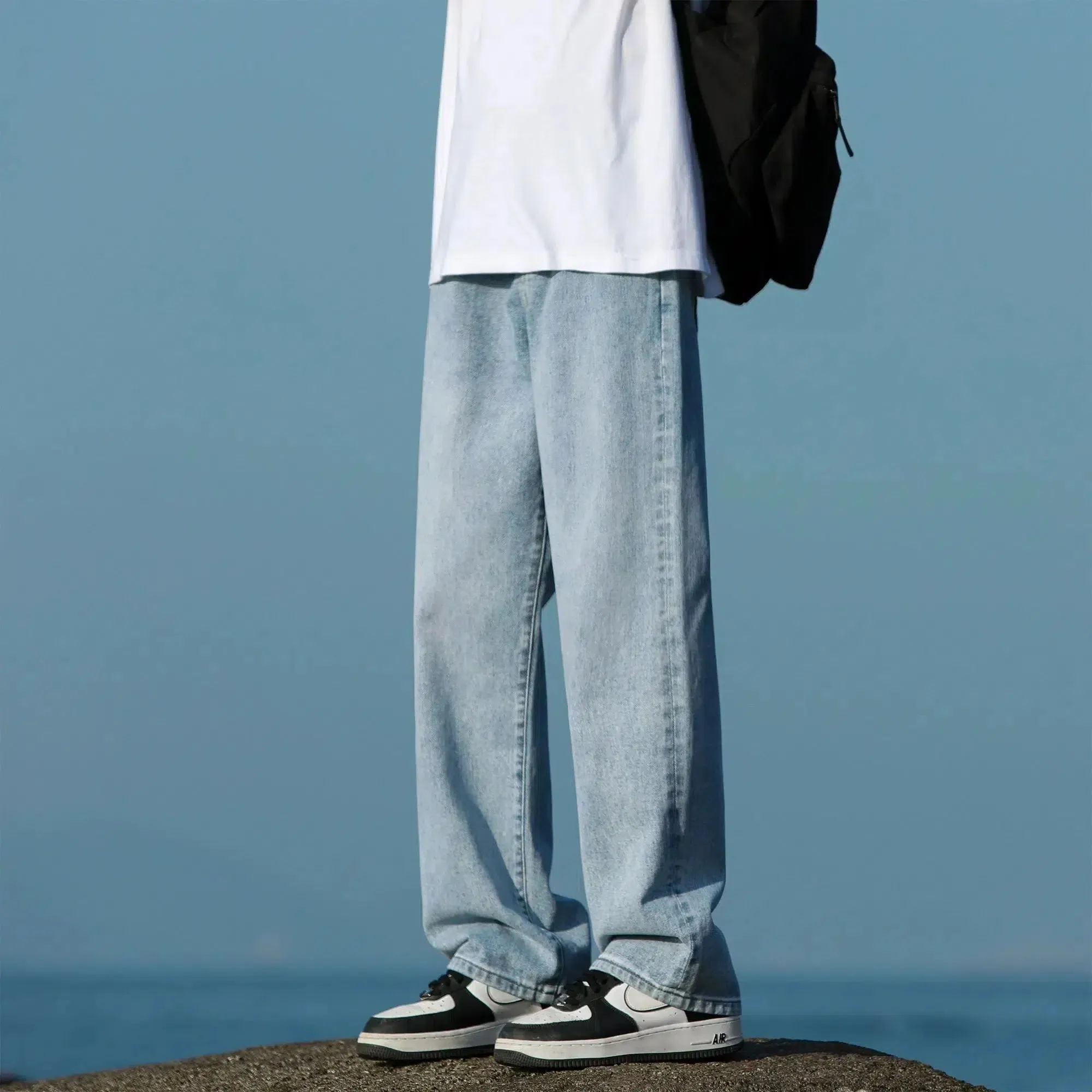 Washed Distressed Straight Pants