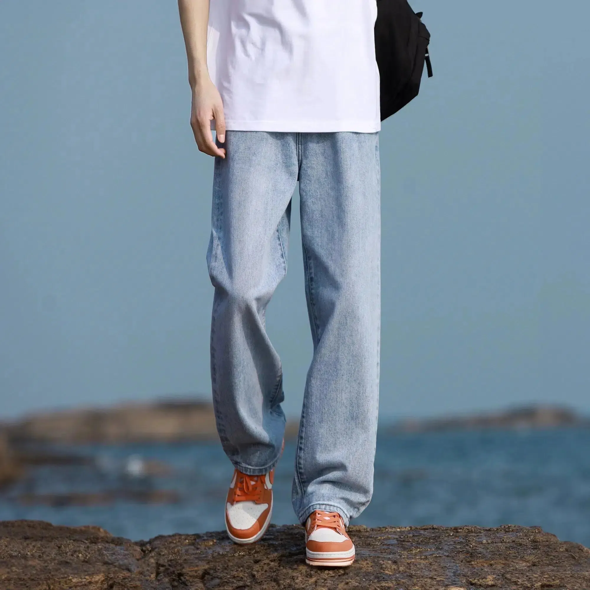 Washed Distressed Straight Pants