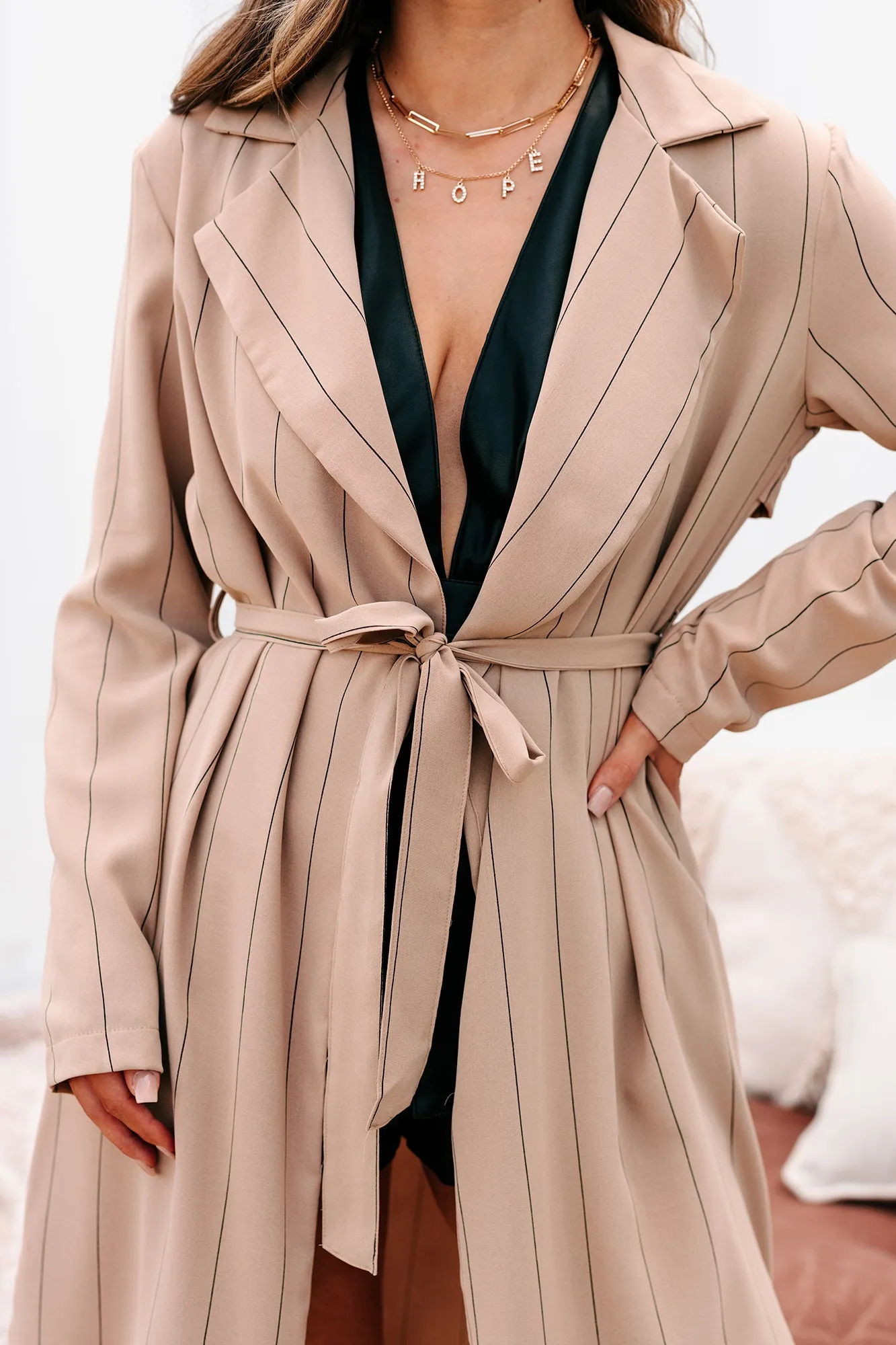 Weston Belted Striped Jacket (Taupe/Black)