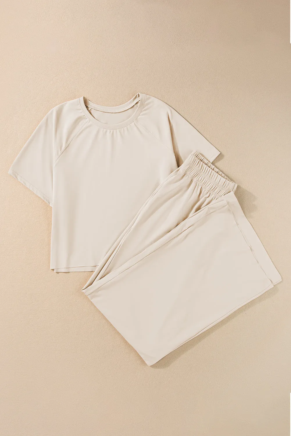 White Raw Hem Loose Tee and Wide Leg Pants Set