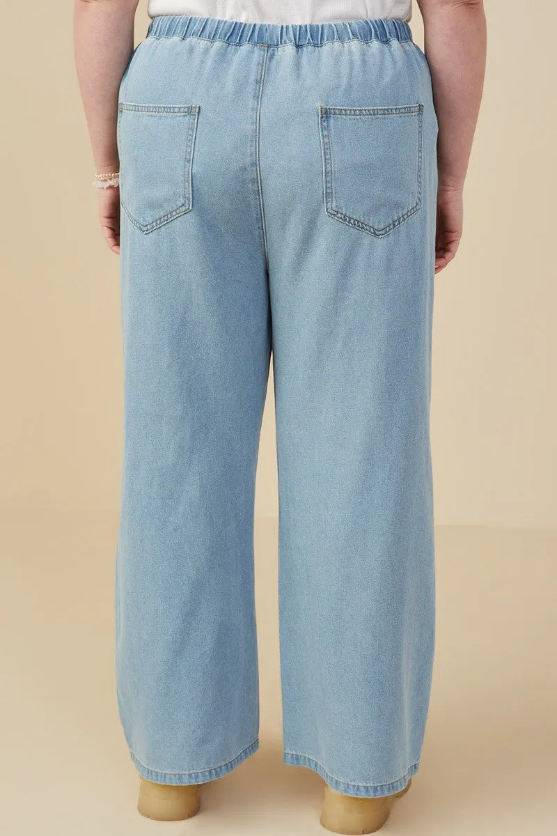 Wide Leg Drawstring Waist Denim Pants