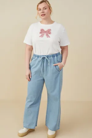 Wide Leg Drawstring Waist Denim Pants
