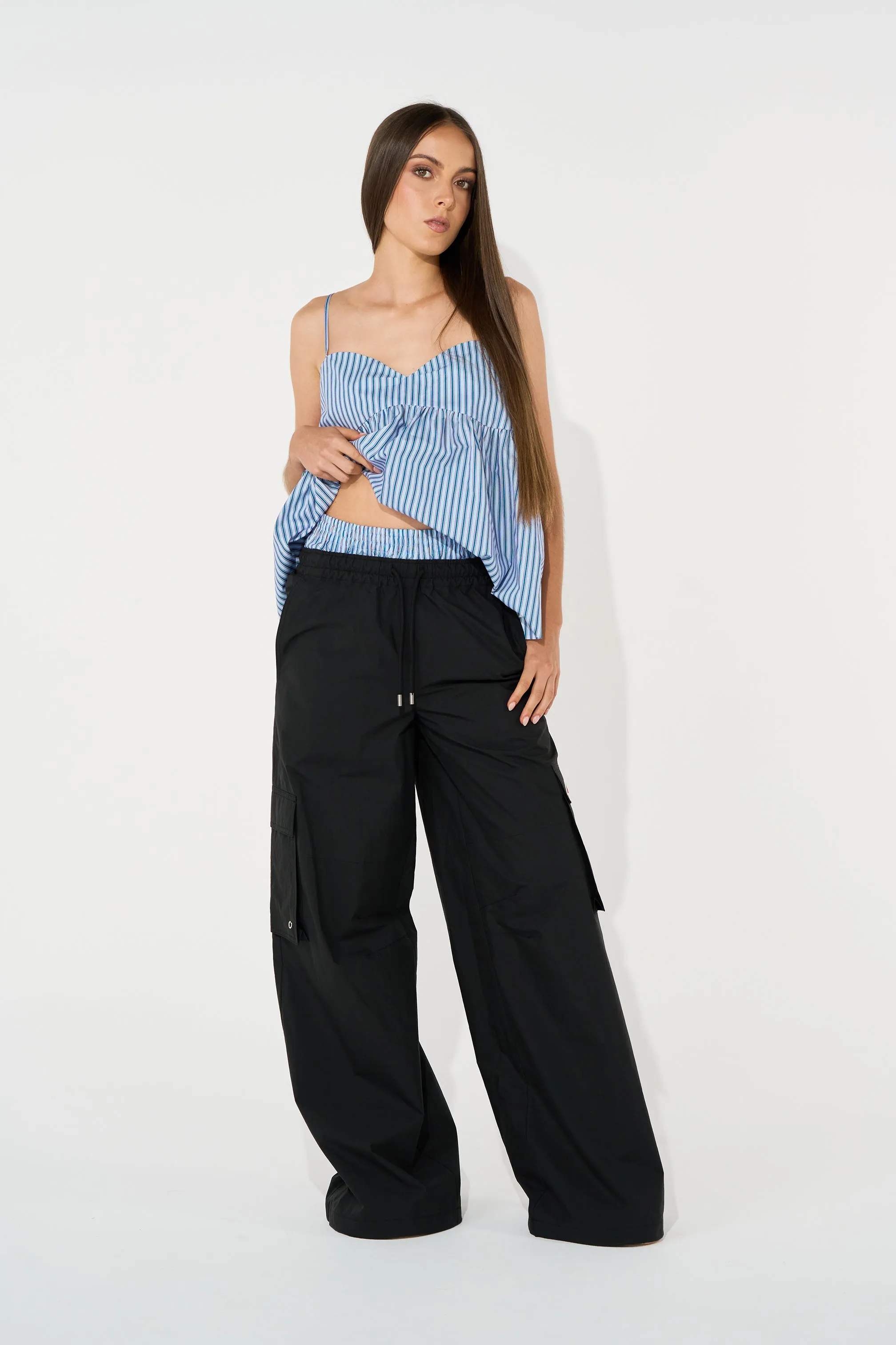 WIDE LEG NYLON CARGO TROUSERS