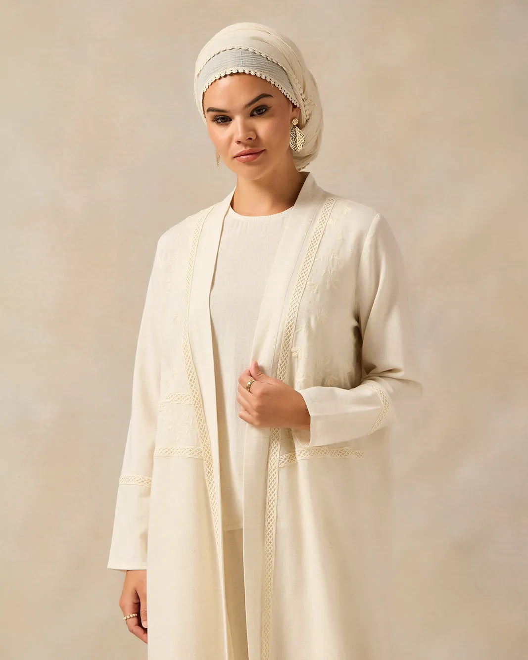 Women Ivory Longline Open-Front Cardigan