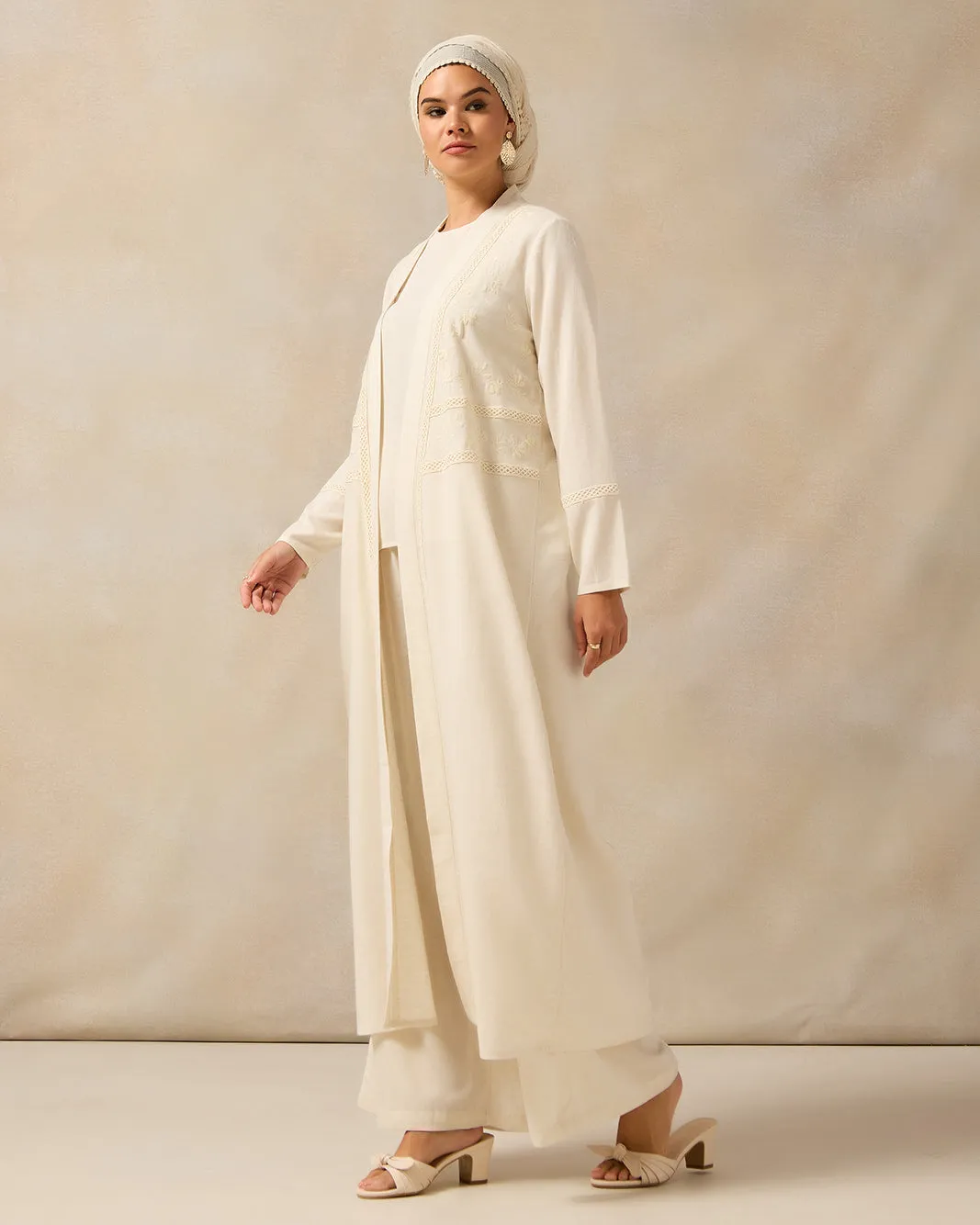 Women Ivory Longline Open-Front Cardigan
