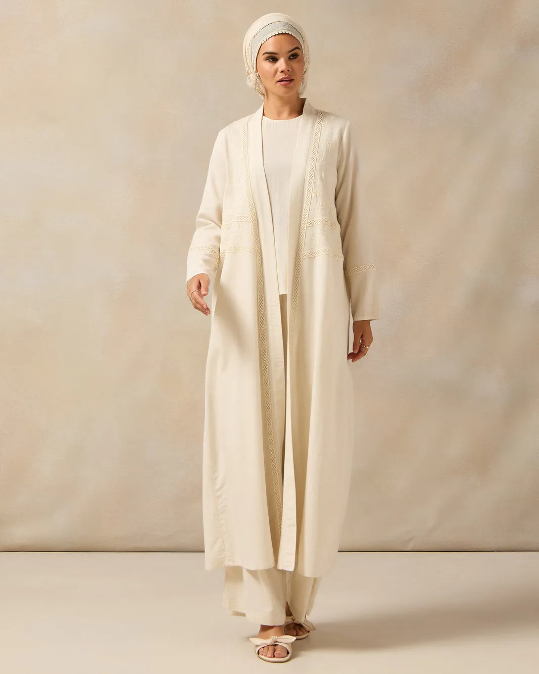 Women Ivory Longline Open-Front Cardigan