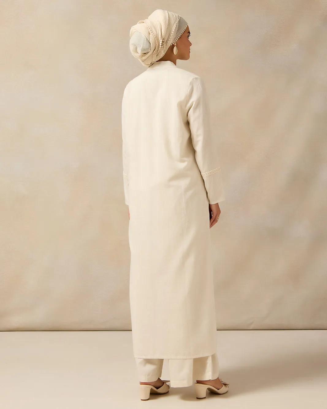 Women Ivory Longline Open-Front Cardigan