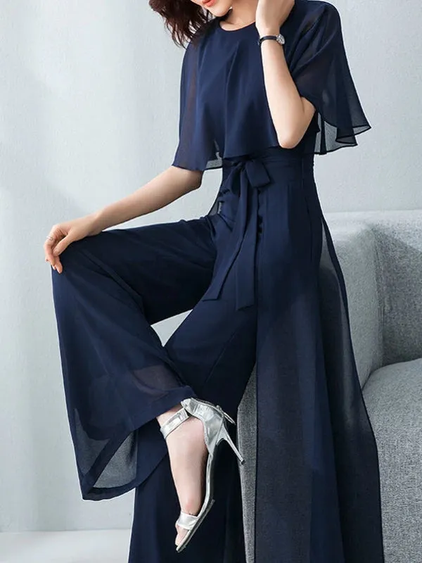 Women Jumpsuit Short Sleeve Wide Leg Pants Party Romper