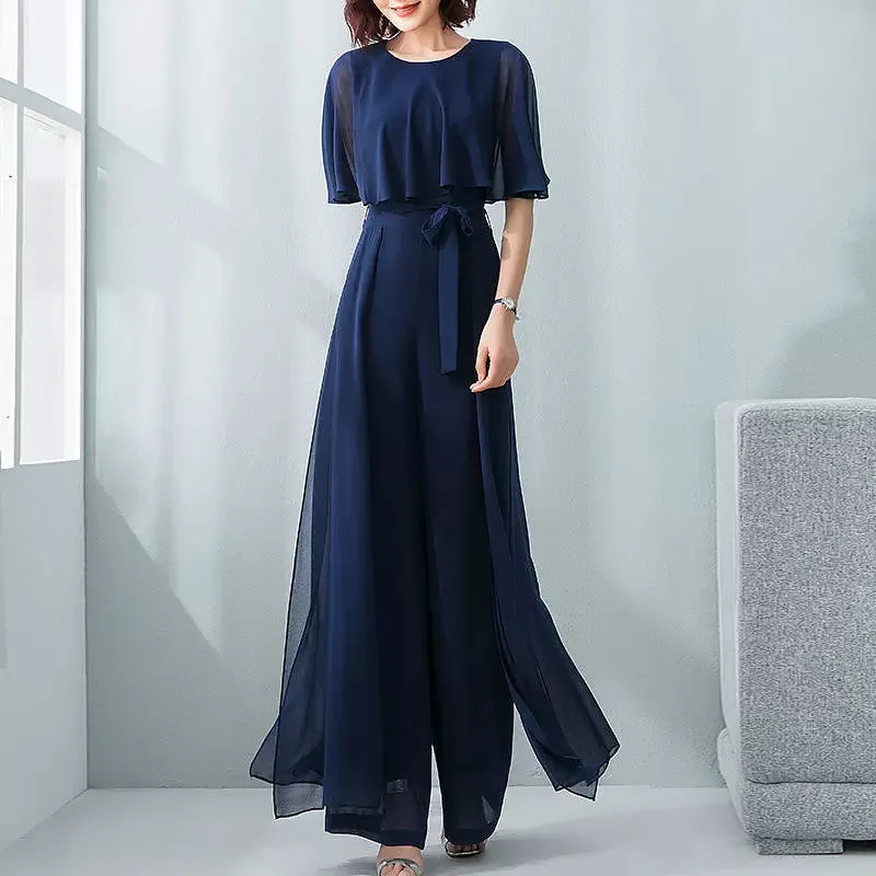 Women Jumpsuit Short Sleeve Wide Leg Pants Party Romper