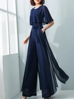 Women Jumpsuit Short Sleeve Wide Leg Pants Party Romper